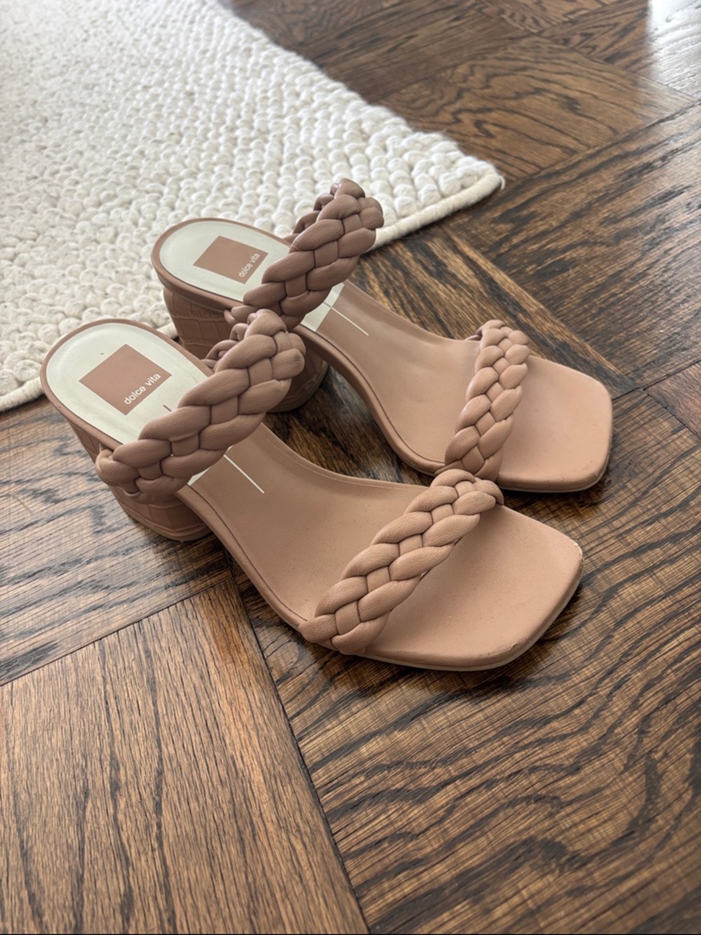 Dolce Vita Braided Dual-Strap Block Heel Sandals in Nude